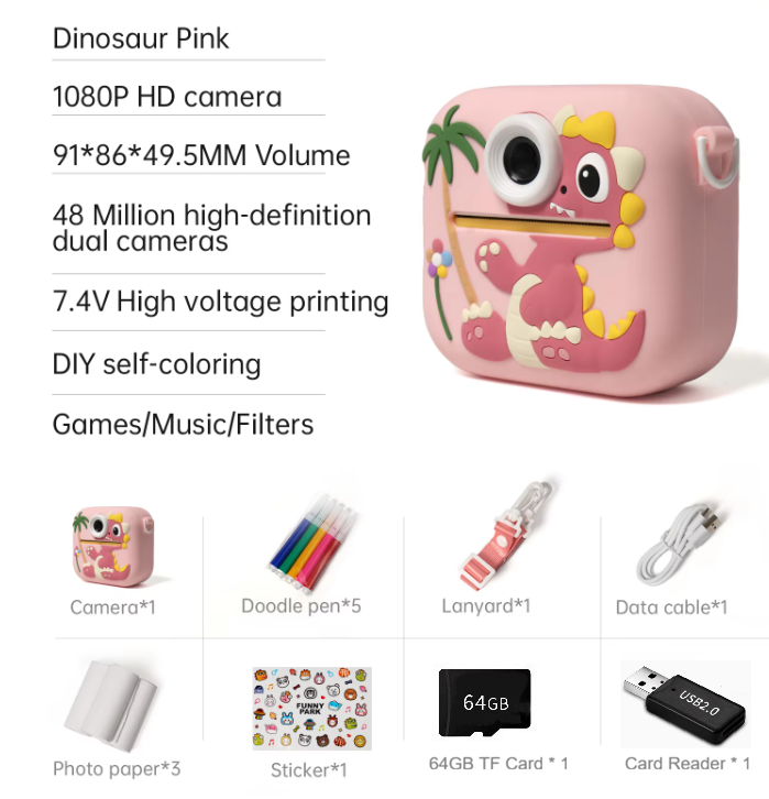Kids Instant Print Camera & 1080P Video Recorder for Boys Girls