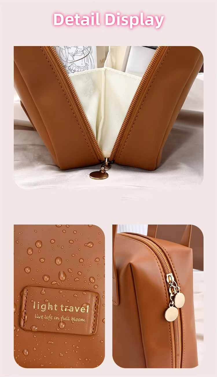 PU Leather Large Capacity Handheld Hard Shell Cosmetics Makeup Bag Travel Portable Toilet Storage Bag