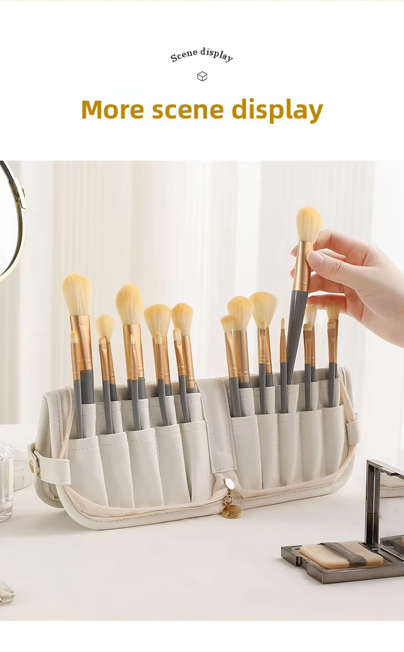 Waterproof Makeup Bag Foldable Travel Cosmetic Organizer with Brush Holder