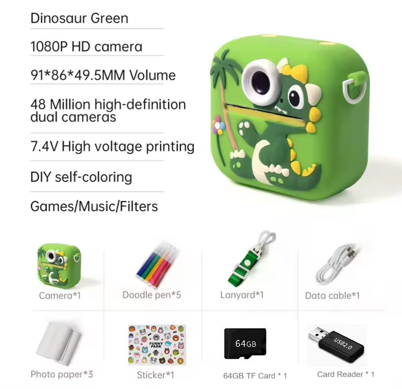 Kids Instant Print Camera & 1080P Video Recorder for Boys Girls