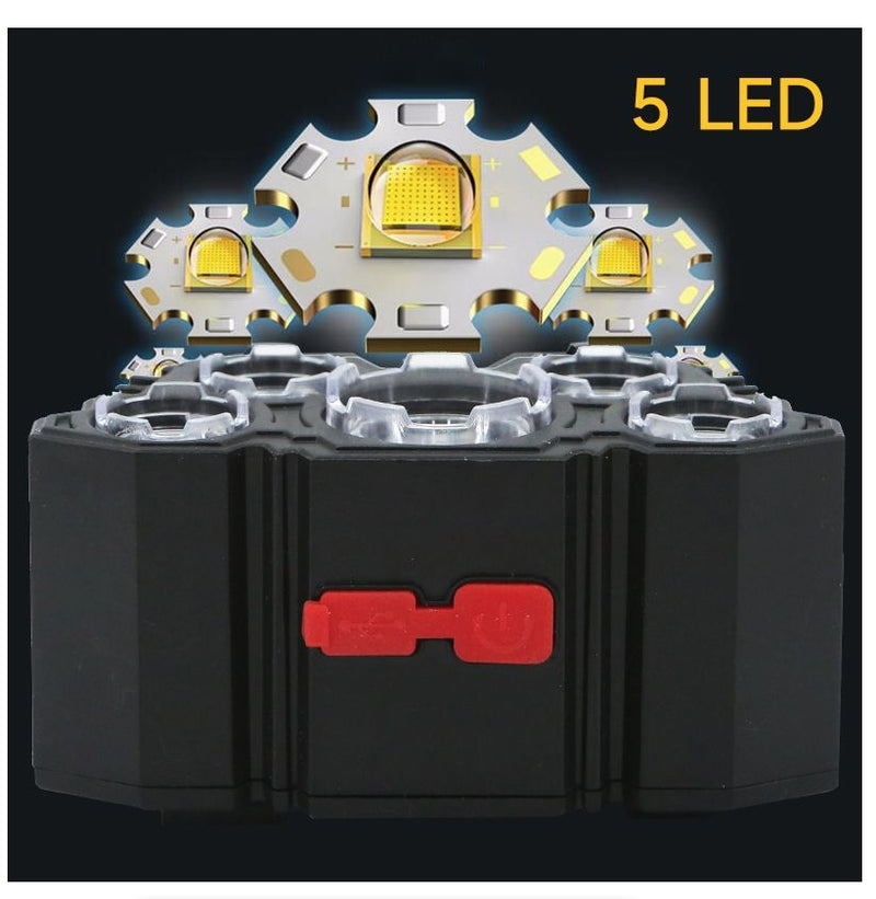 5 LED Flashlight Rechargeable Strong Light Camping Adventure Head Light