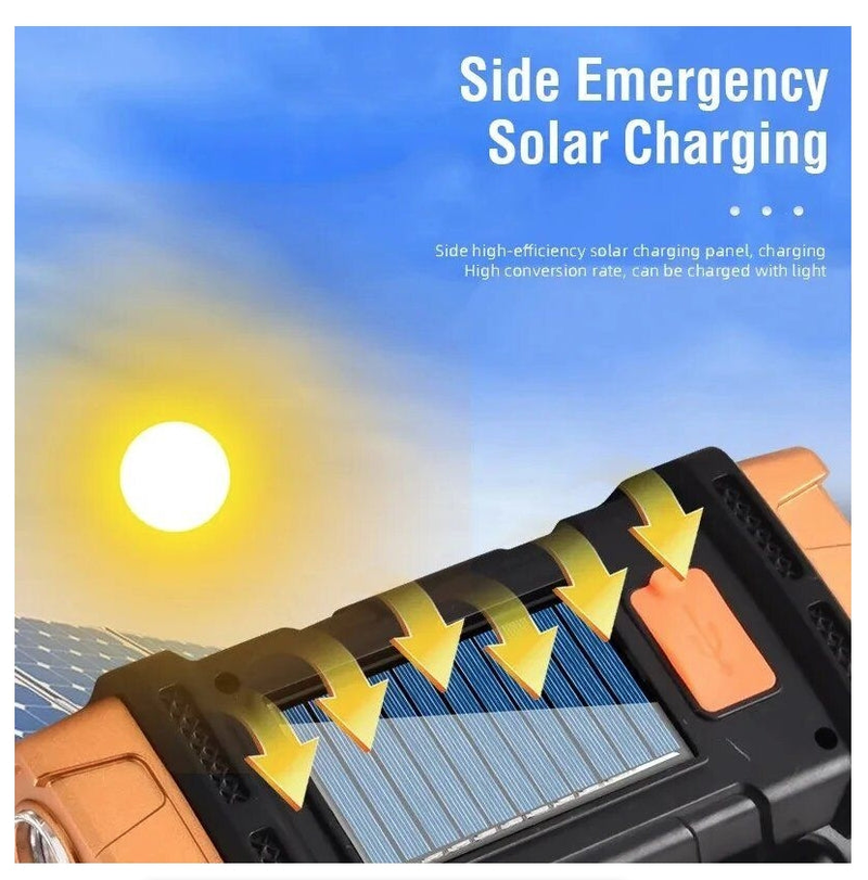 LED Flashlight USB+Solar Rechargeable Flashlight COB Outdoor Camping