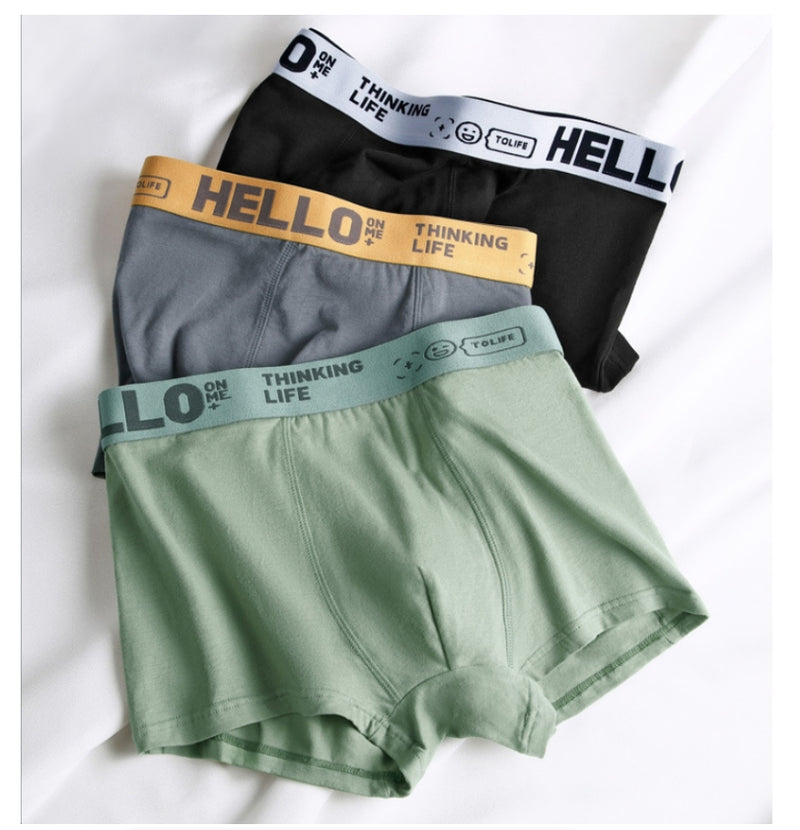IPSTYLE Men's Boxer Underwear Man Mid-waist Underpants Solid Color