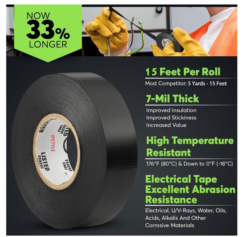 Electrical Tape PVC Waterproof Repair Insulation Tape 16mm×5m 3Roll