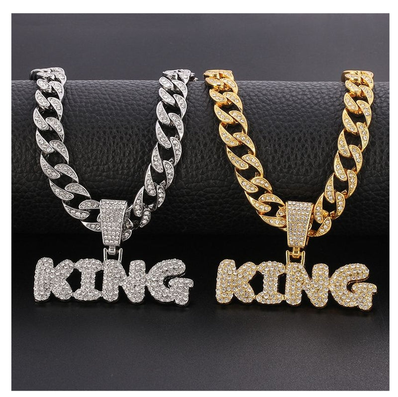 Men Rhinestone King Pendant Hip Hop Necklaces Male Charm Jewellery Gift