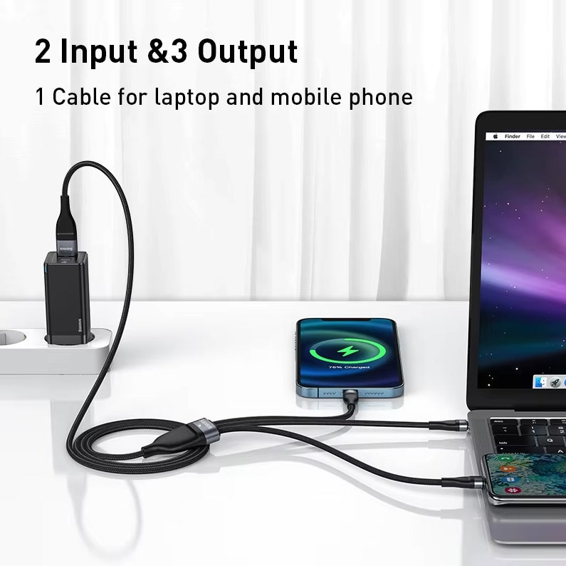 100W 5 in 1 USB Type C to Type C/Lighting/Micro Fast Charge Data Cable