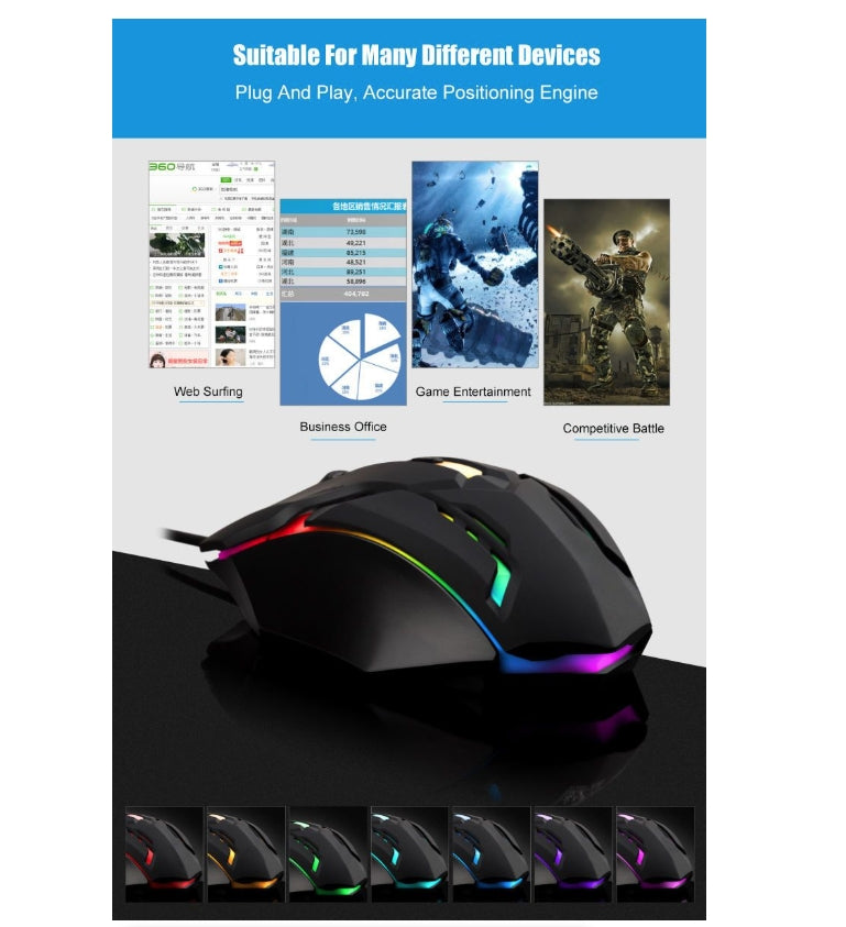 Wired Gaming Mouse Desktop Computer Laptop USB Backlit Mouse