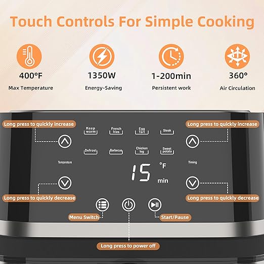 6.5L Large Digital Air Fryer with Window for Kitchen Use,Nonstick