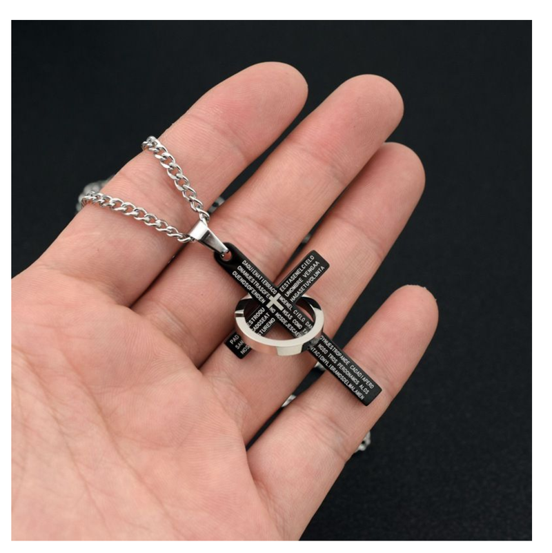 Christian Bible Cross Stainless Steel Statement Necklace Woman/Men