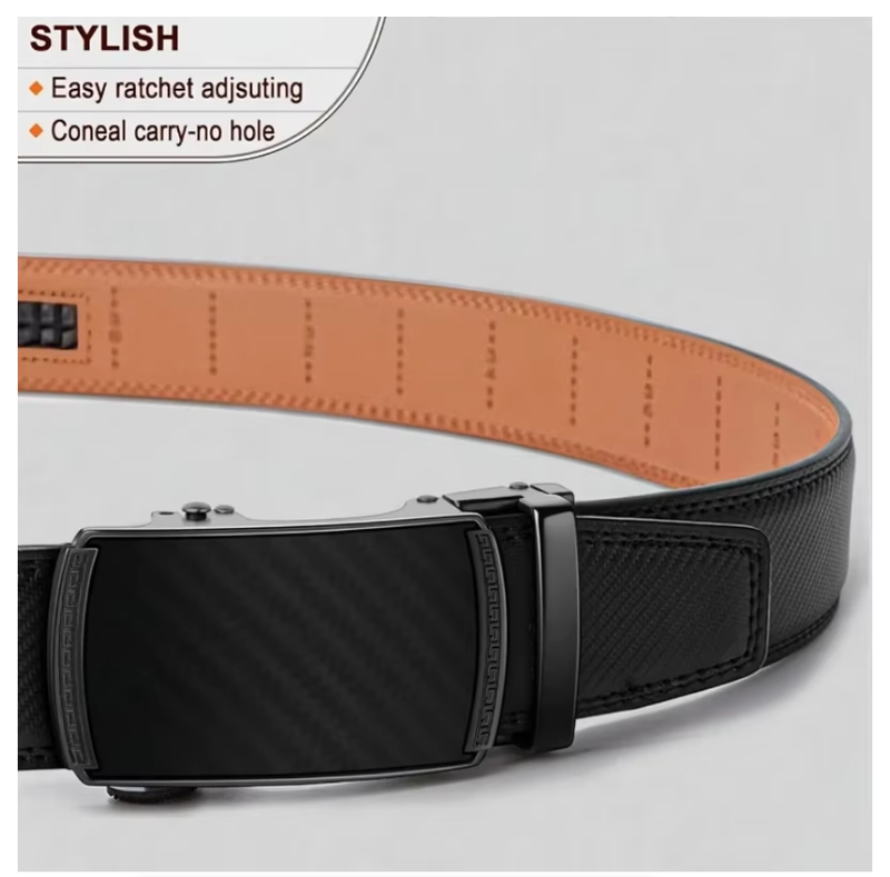 Men's Genuine Leather Cowhide Belt Toothless Automatic Buckle