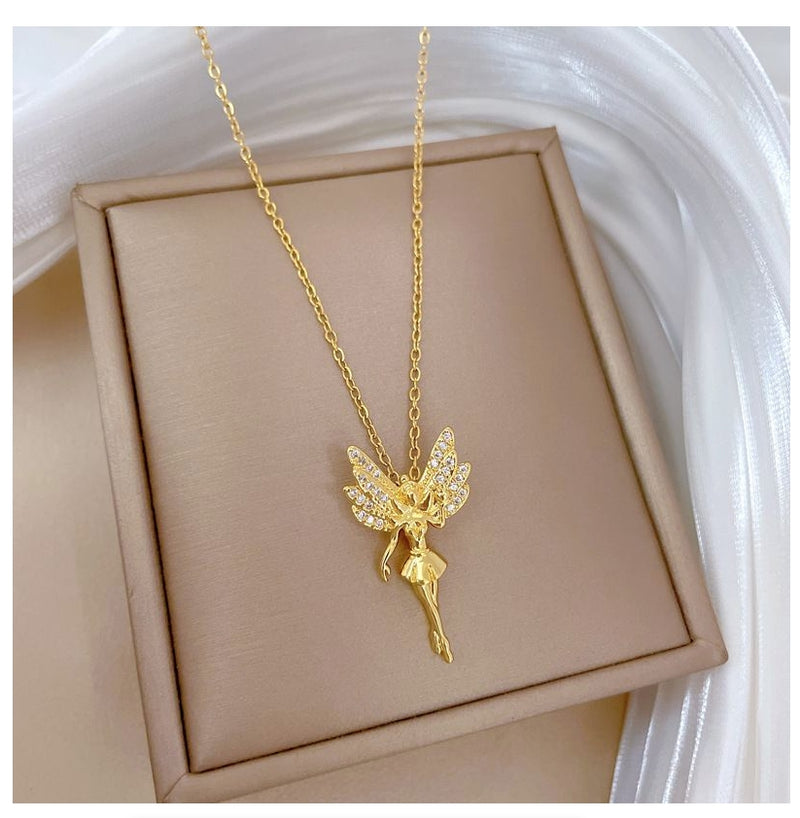 Exquisite Fashion Micro-inlaid Gorgeous Angel Wings Cute Necklace Charm