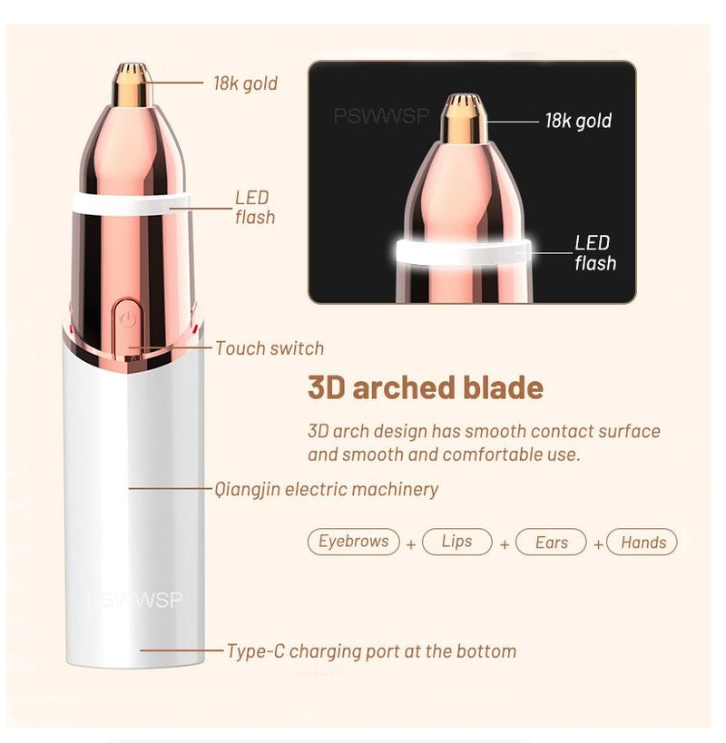 2-in-1 Facial Eyebrow Trimmer Rechargeable Painless Facial Eyebrow Shaver