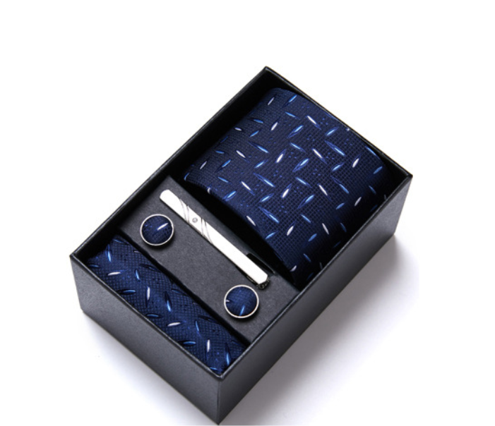Fashion Elegant Men's Necktie Gift Box Striped Tie Handchief Cufflink Tie Clip Set