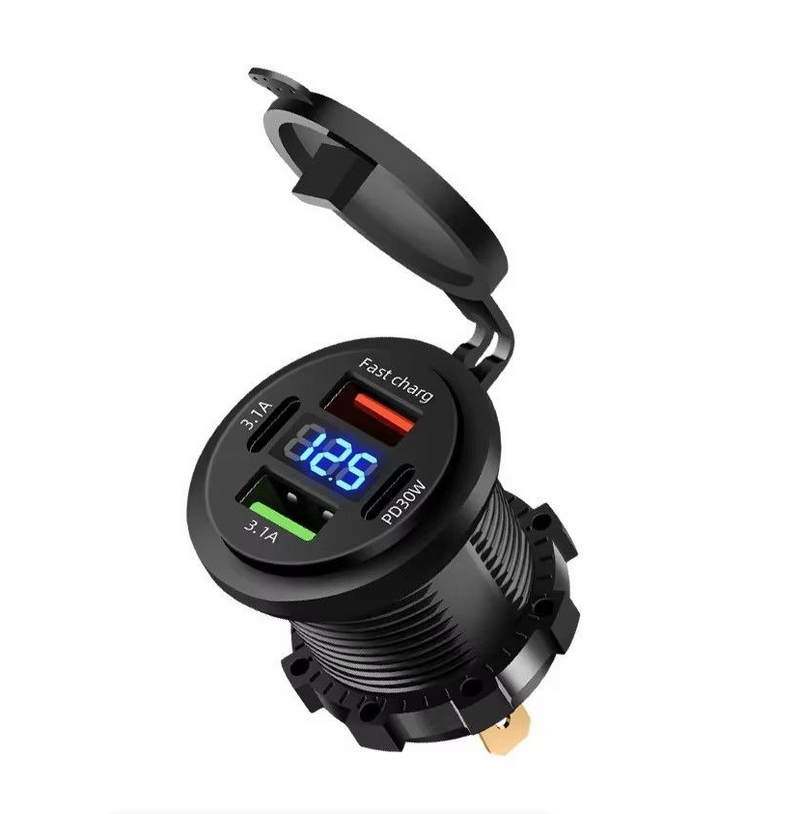 Car Charger Socket Dual Type-C & Dual USB 4Ports Fast Charging Socket