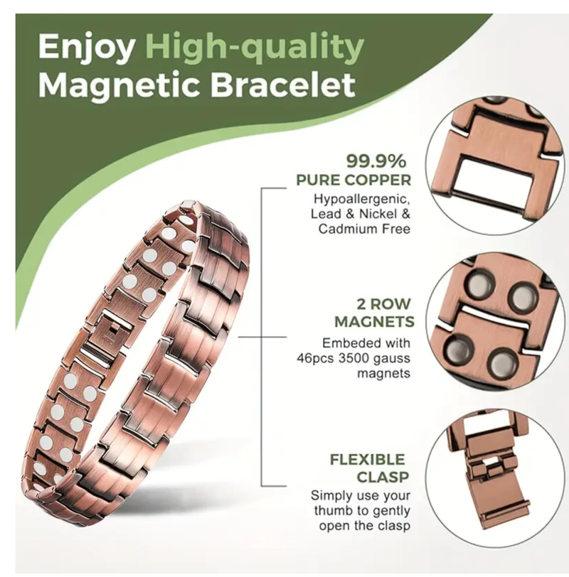 Magnetic Copper Bracelet With 2 Row Therapeutic Magnets