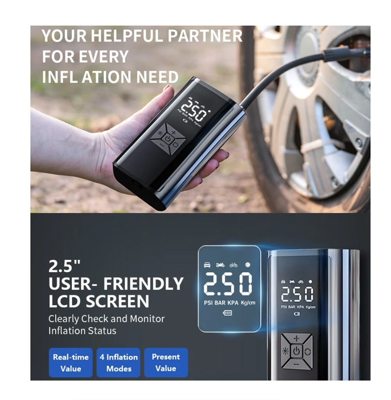 Car Air Pump Electric Tire Inflation For Car, Bicycle &  Motorcycle