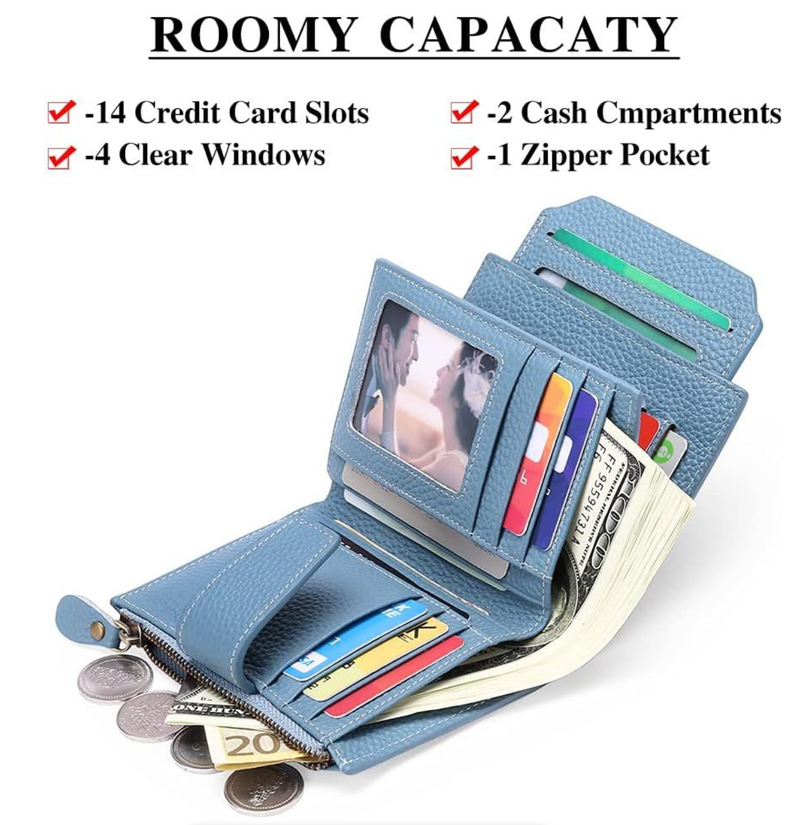 Small Wallet for Woman Genuine Leather Bifold Compact