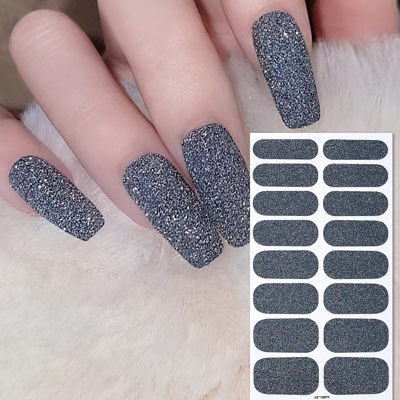 8-Sheet Glitter Nail Wrap Kit – Full Set with Cuticle Stick, Buffer & Pouch