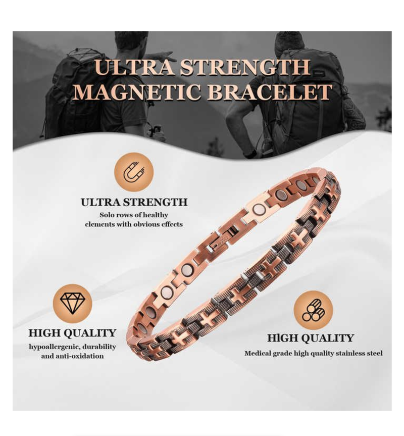 Copper Retro Cross Magnetic Therapy Woman Health Bracelet