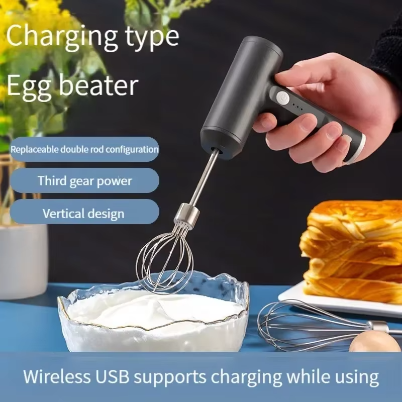 Portable 3-Speed Wireless Electric Hand Mixer, Egg Beater for Baking Dough