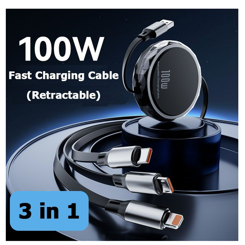 100W 3 in 1 Multi Type C Charger Cable to C Super Fast Charging - Purple
