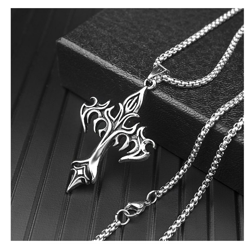 Classic Steel Warrior Men's Cross Amulet Necklace - Fashion Flame Christian