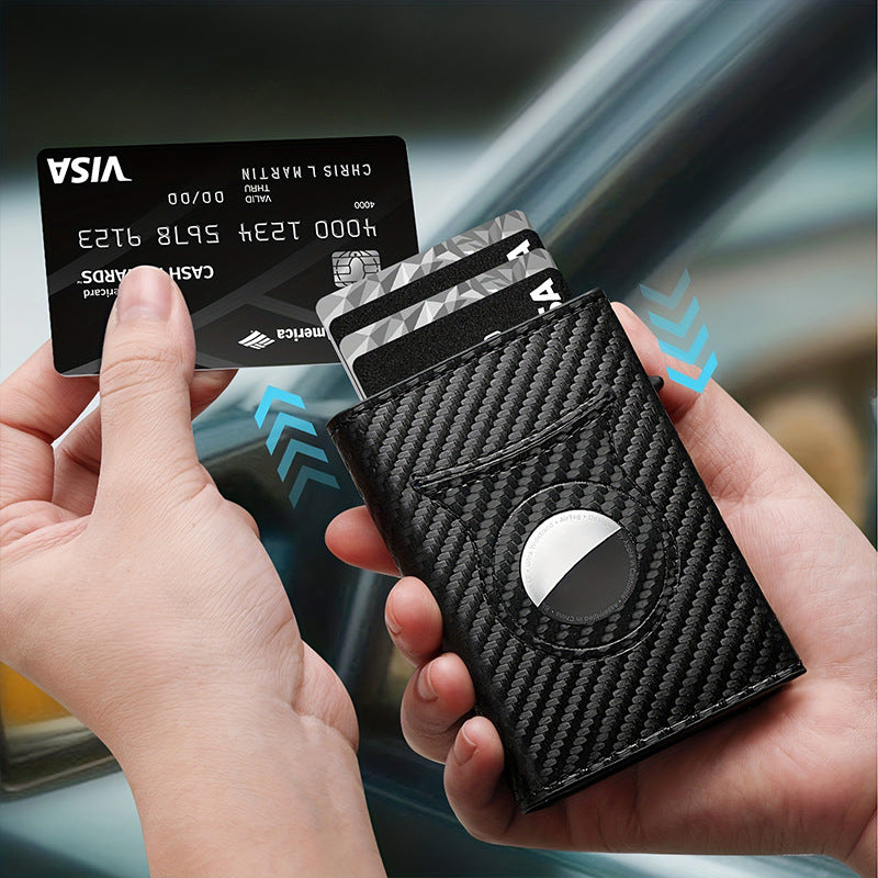 Men's Carbon Fiber RFID Blocking Wallet- Slim Card Case with Tracker Pocket