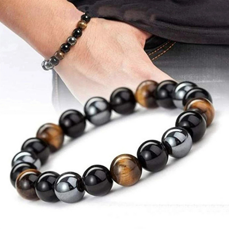 Natural Black Obsidian Hematite Tiger Eye Beads Bracelets Men
