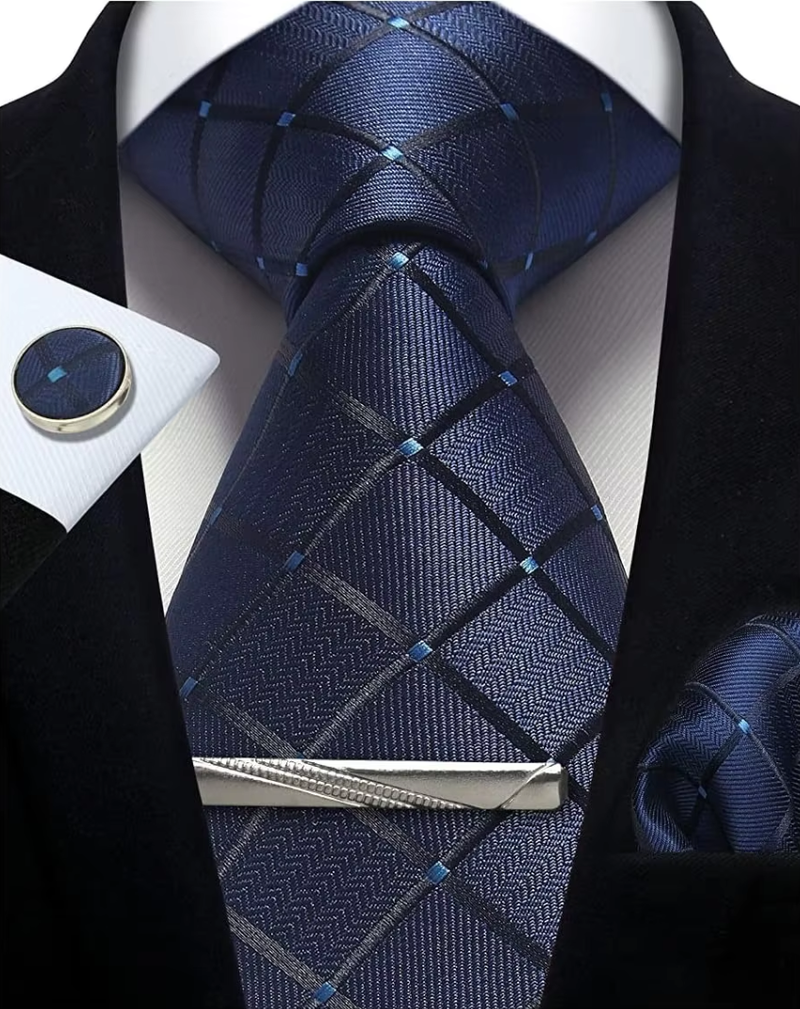 Silk Men Tie Pocket Square Cufflinks 8cm Luxury Wedding Prom Accessories Gravats