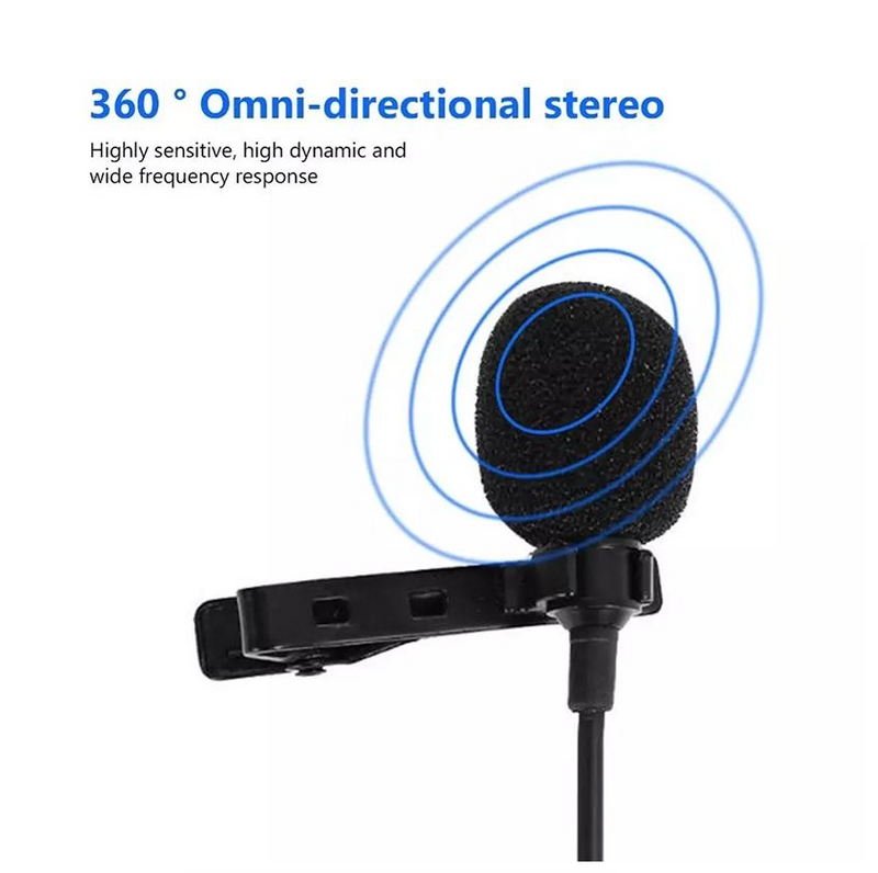 Portable 1.5m Lavalier Mini Microphone Condenser Clip-on Lapel Mic
