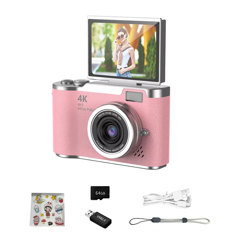 Foldable Screen Student Camera 18X Zoom Anti-Shake with Flip Screen