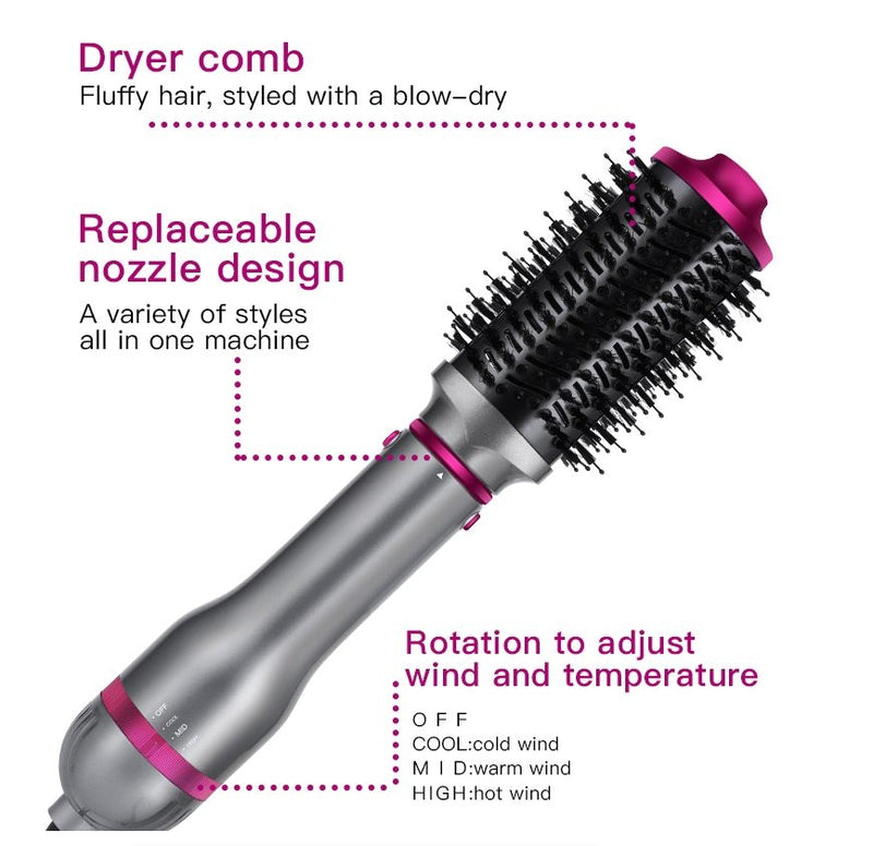 Hair Dryer Hot Air Brush Replaceable Head Straightener Curler Comb Roller