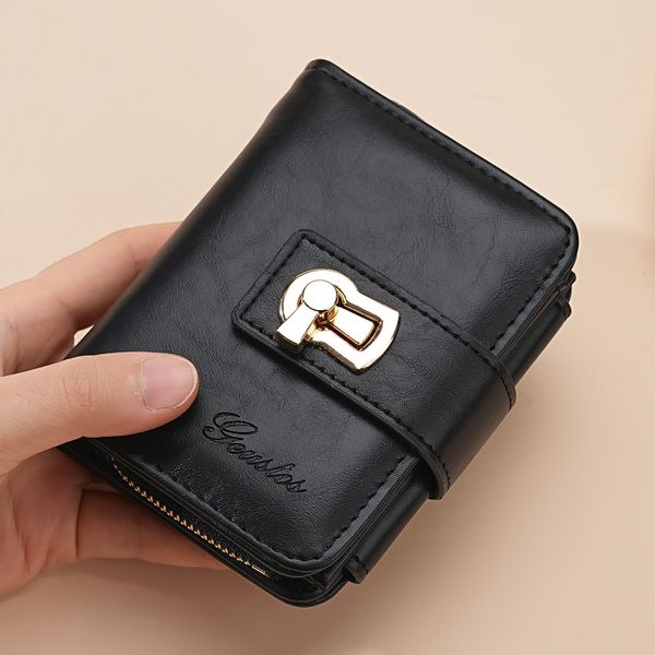 Wallet Women's Soft Leather Zipper Folding Card Holder