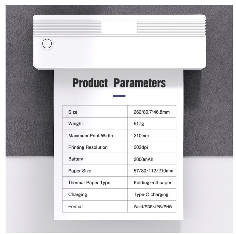 Mini A4 Portable Printer Wireless Mobile Thermal Printer 8 Inch