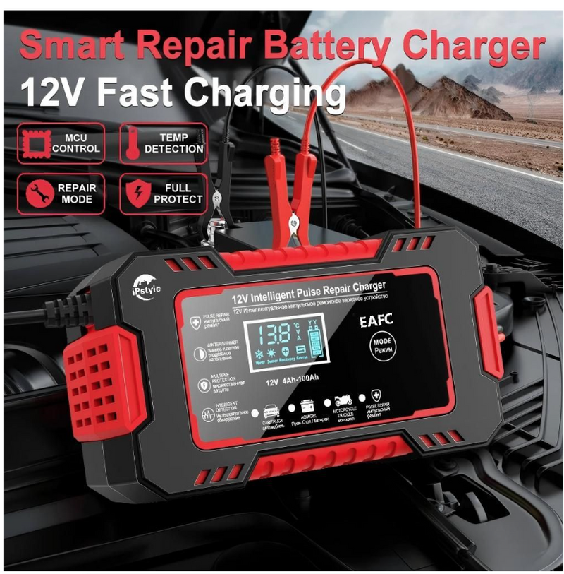 Car Battery Charger 12V 6A Pulse Repair LCD Display Smart Fast Charger