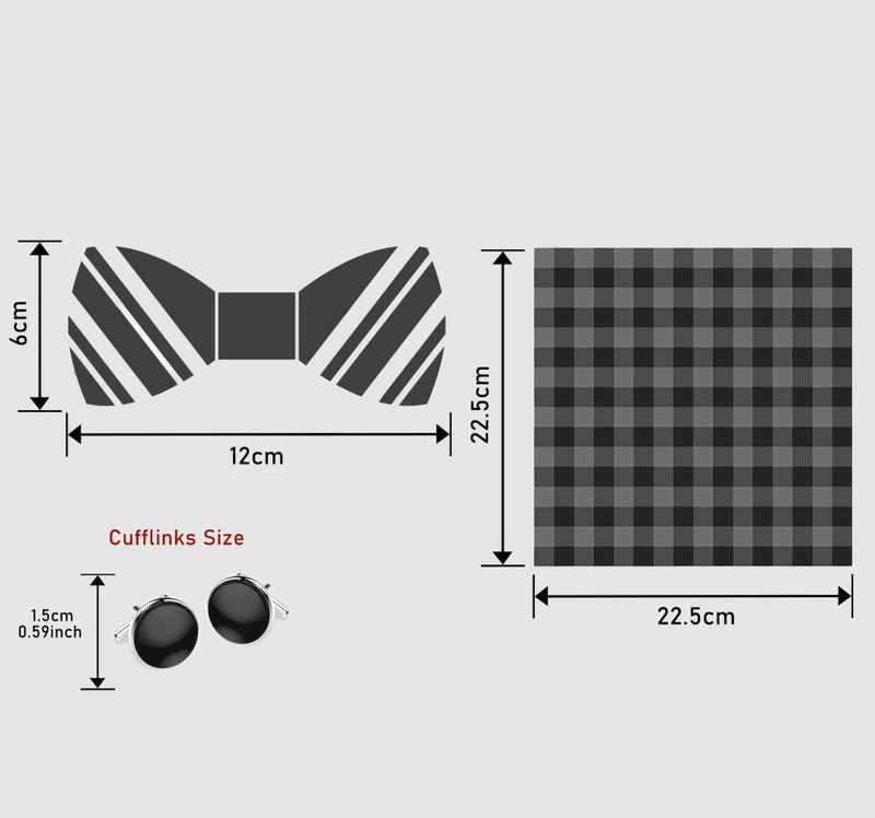 IPSTYLE Men's Bow Tie Set - Pocket Square, Cufflinks and Gift Box