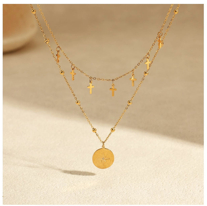 Cross Pendant Clavicle Necklace Stacked Gold Metal Girl Fashion Jewelry