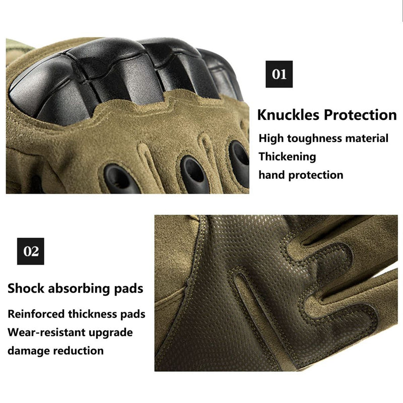 Tactical Gloves Military Rubber Knuckle Gloves - Green Durable, Protective Tactical Gloves for Outdoor Sports and Training-Ideal for Riders and Adventurers!