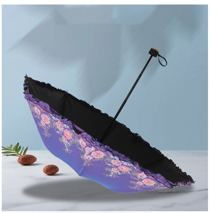 Folding Umbrella UPF50+ Flower Embroidery Umbrella Princess Umbrella