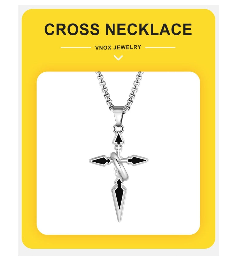 Arrow Shaped Cross Necklaces for Men Woman - Cross with Circle Pendant