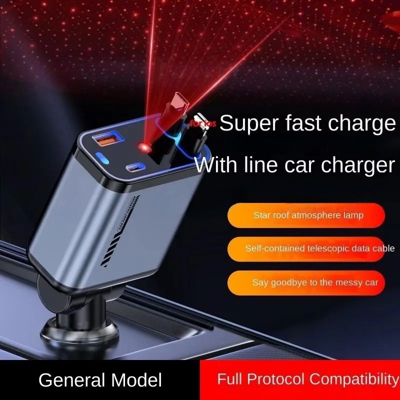 Phones 4 in 1 Retractable Car Charger with 120W USB C Car Fast Charger