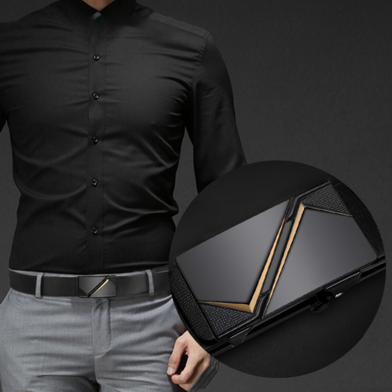 Men's Belt Luxurious PU Belts Men's Casual Fashion Toothless Automatic Simple Buckle Belts