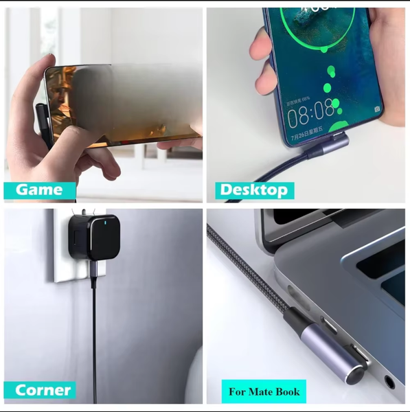 90 Degree Elbow Type-C Cables 20V 3A 60W PD Fast Charging Cable