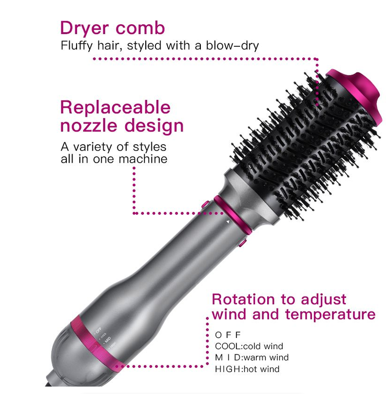 Hair Dryer Hot Air Brush Electric Ion Blow Dryer Brush- Four Changeable Brush