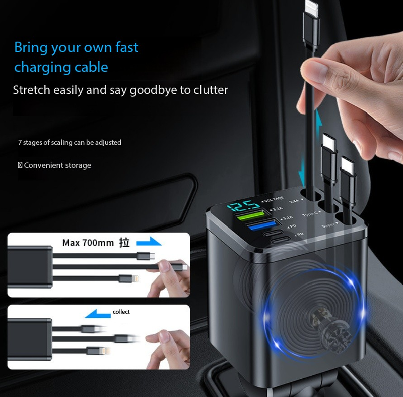 7-in-1 Car Charger Retractable Cable