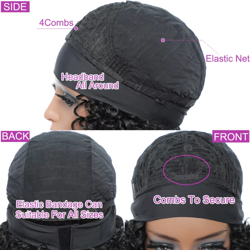 Short Deep Water Curly Headband Wigs Glueless Afro Kinky Deep Curly Wigs