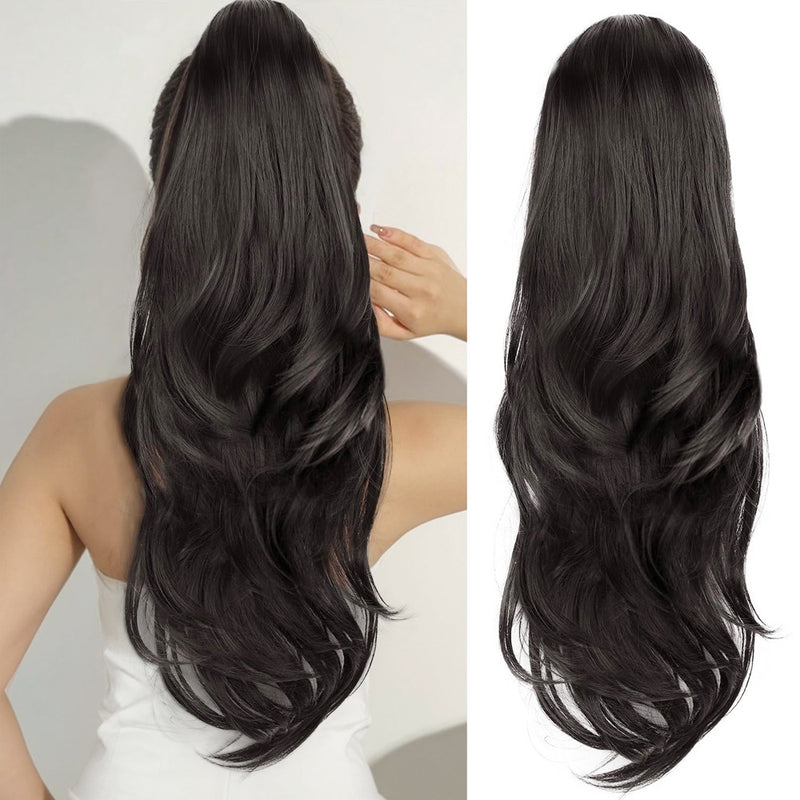 Elastic-band Ponytail Wig with Large Waves and Layered Long Curls