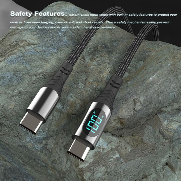 100W Nylon USB C Type C Cable LED Fast Charging Charger Wire Cable