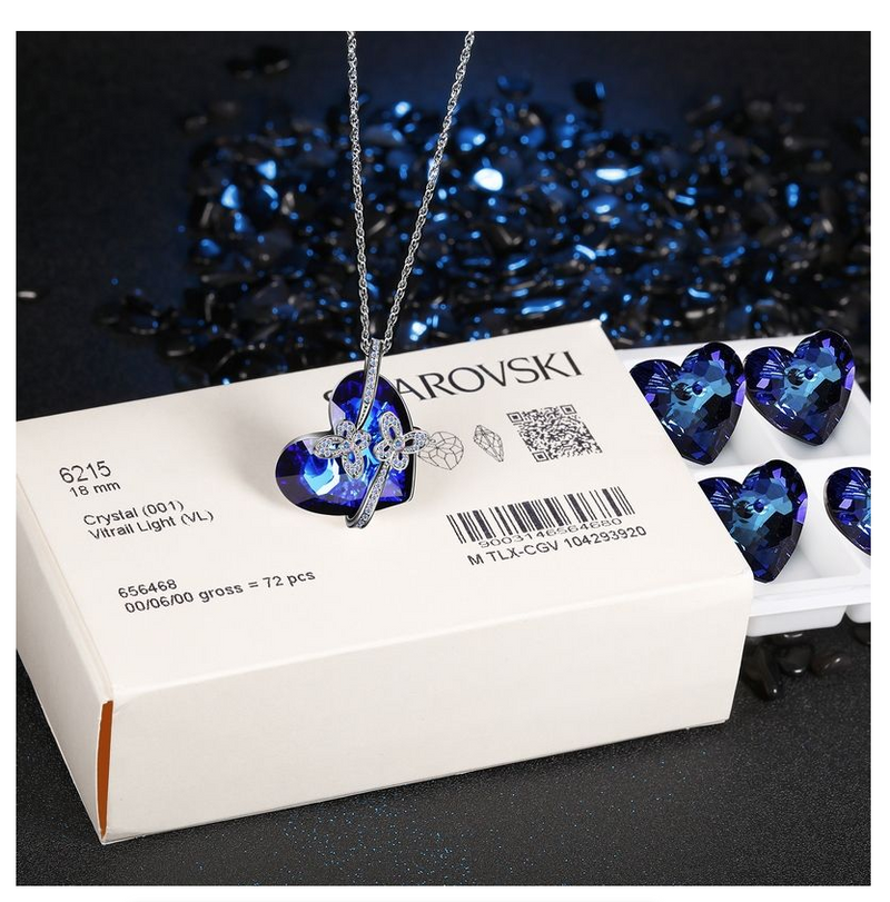 Heart Pendant Necklace for Woman Exquisite Jewelry Blue Crystal Forever Love