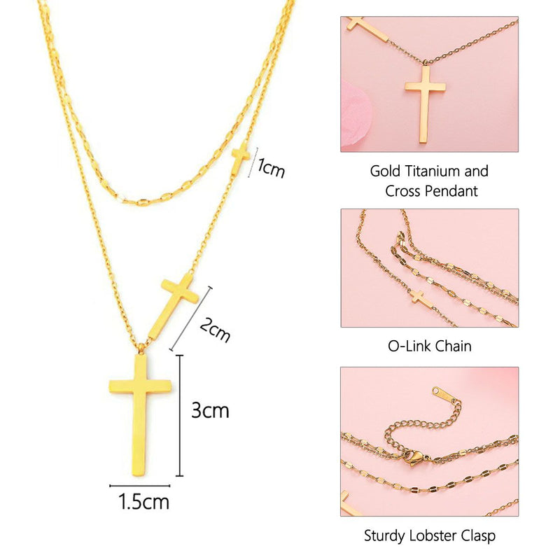 Layered Cross Necklace for Woman - Gold Titanium Steel Gift Jewelry